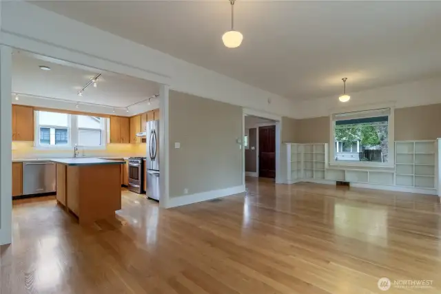 Kitchen nicely connected to main living area