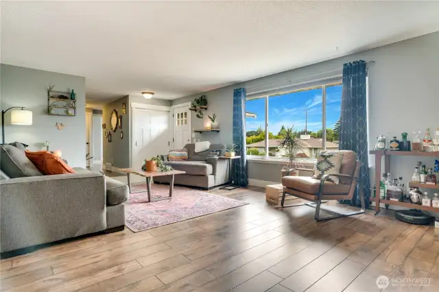 Kick back in the roomy living room, where big windows serve up jaw-dropping Mt. Rainier views!
