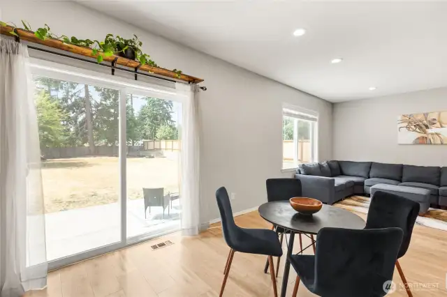 Dining area flowing from kitchen.