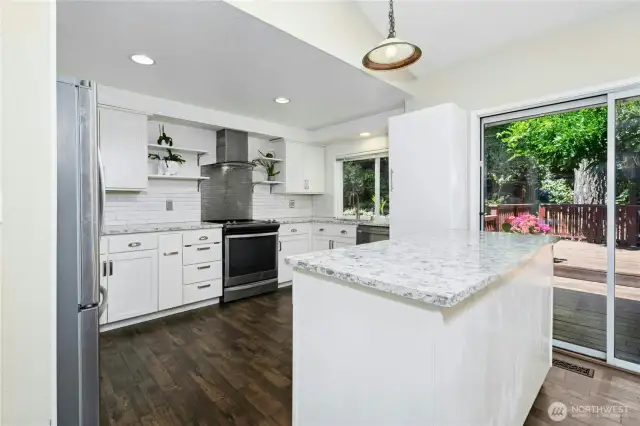 Updated kitchen with movable island