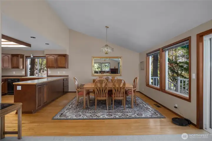 Gather for meals in a bright dining space overlooking the surrounding scenery. Gather for meals in a bright dining space overlooking the surrounding scenery.