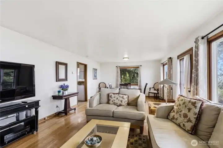 The kitchen is off the dining area.