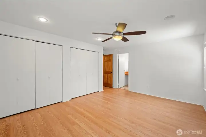 this wall features a full length closet wall.