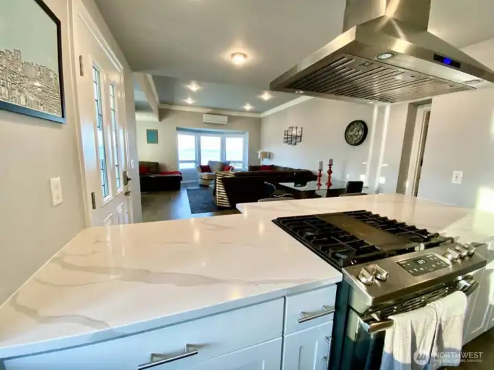 Unit A kitchen and living room.