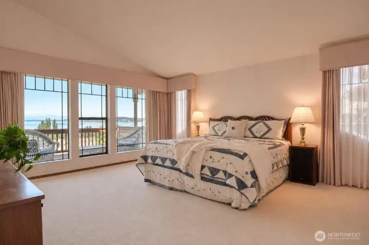 Large primary suite with stunning views of the sound & mountains