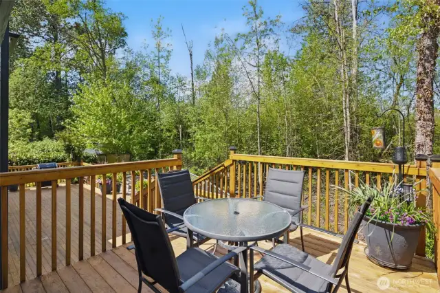 Upper deck with a greenbelt backdrop.