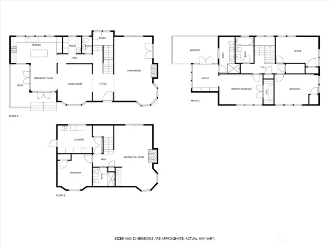 Floor plan of all 3 levels