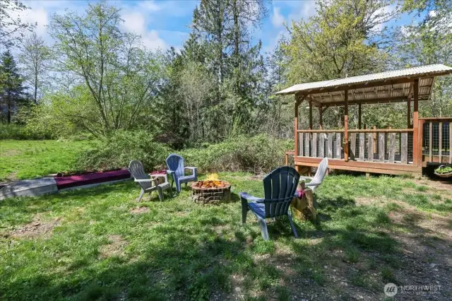 Firepit with stream just beyond