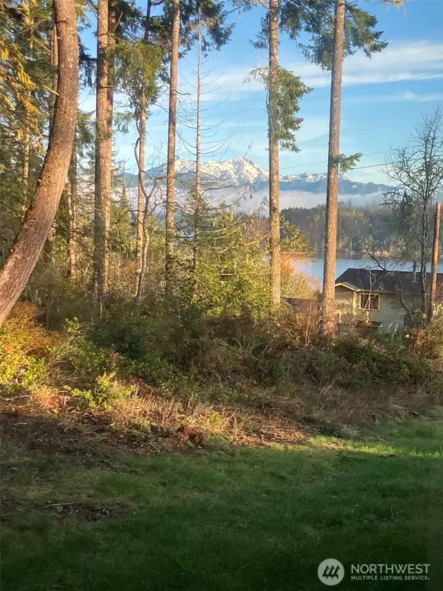 Hood Canal & Olympic Mtns in  morning sun rising in from East.