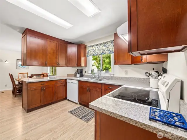 Kitchen view into the Dining Room & bright windows bring the beauty of outdoors inside!