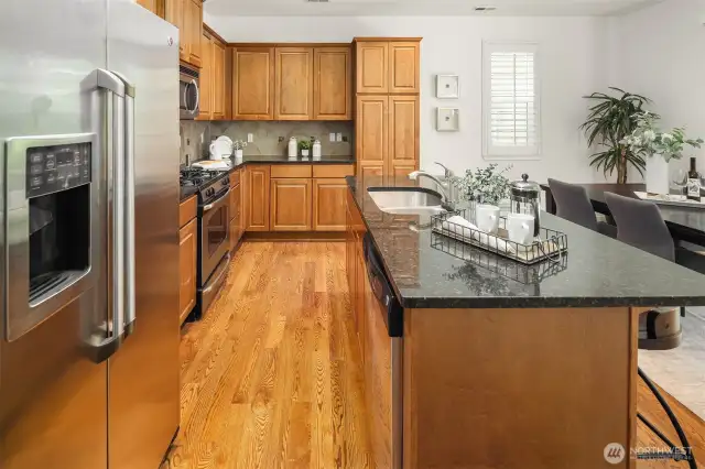 Kitchen with ample cabinet storage and oversized islane.