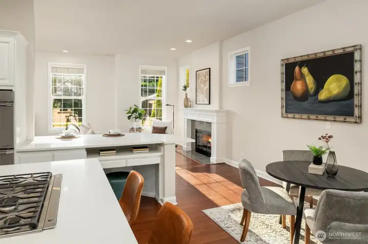 Bright eating nook seamlessly connected to the kitchen.