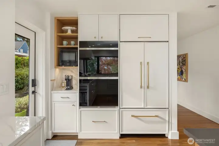 Coffee bar, double-wall ovens, French Door Sub Zero Refrigerator /Freezer