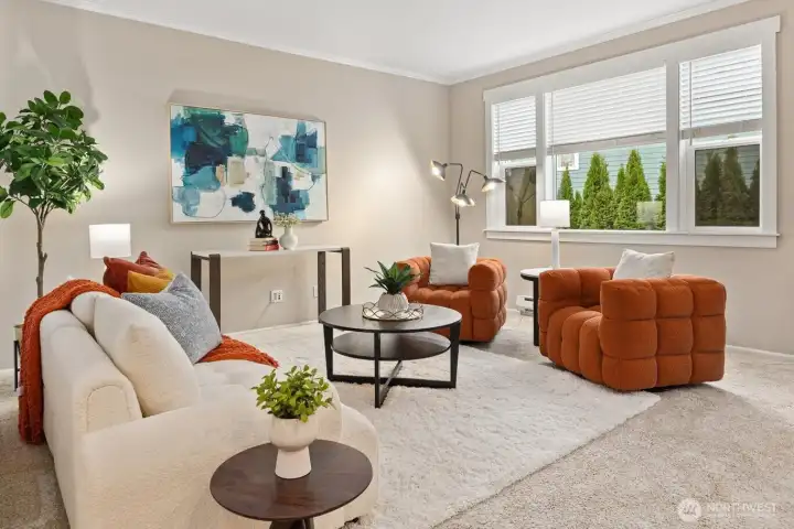 Carpeted living room.