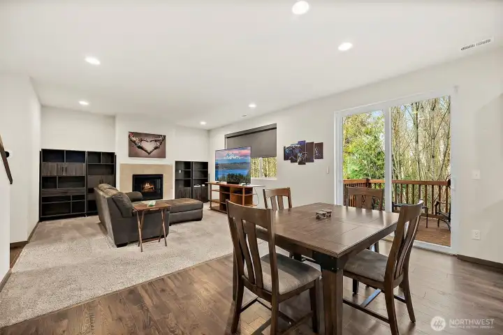 The view is peaceful and faces a greenbelt.