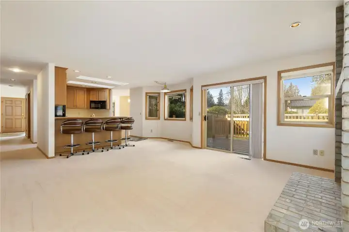 Family room looking towards the kitchen.