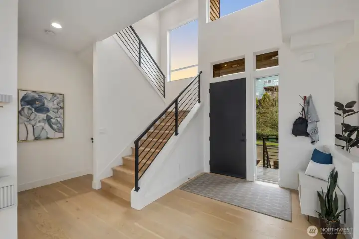 Light filled entry with soaring ceilings