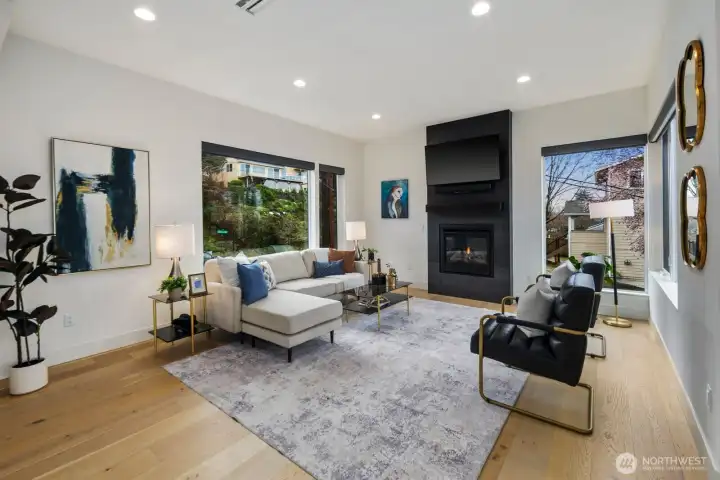Inviting living room with contemporary fireplace
