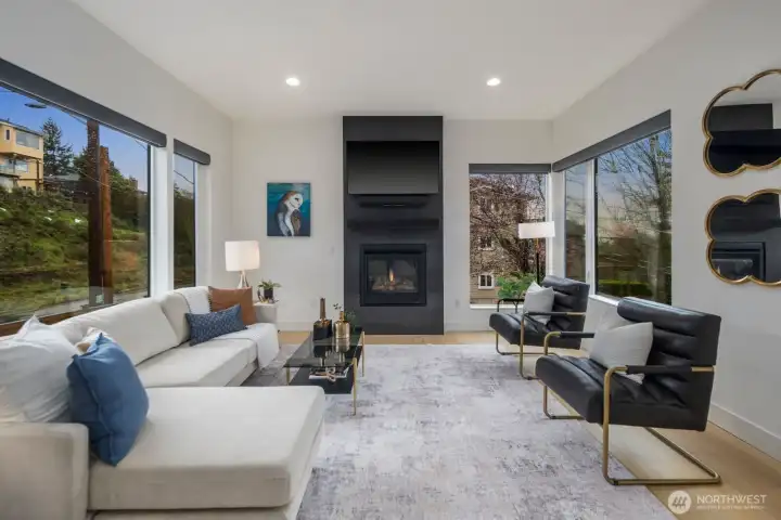 Corner windows flooding living room with light