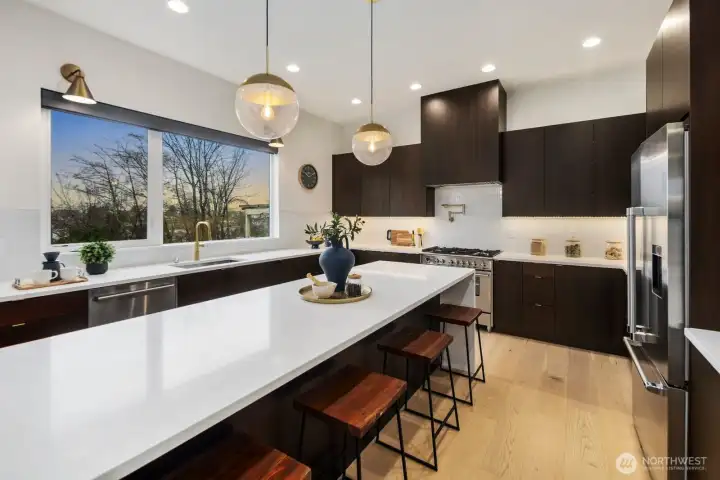 Quartz countertop island seating