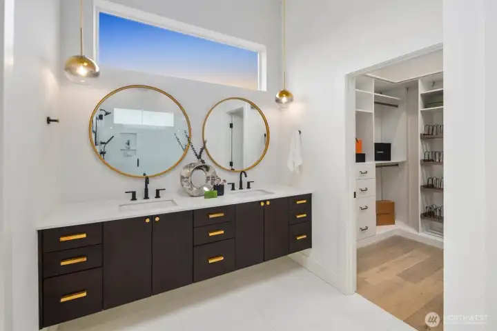 Spa-inspired primary bath with double vanity