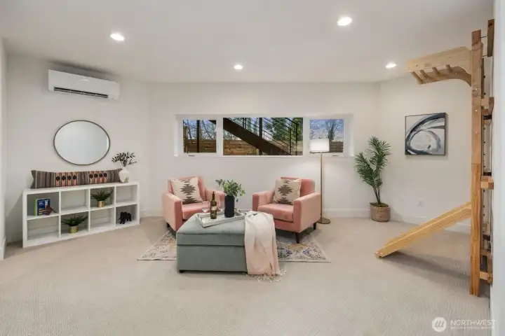 Spacious lower level play room or bonus space