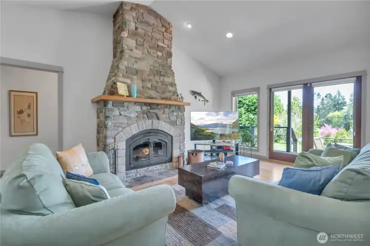 Great Room features a beautiful floor to ceiling gas fireplace