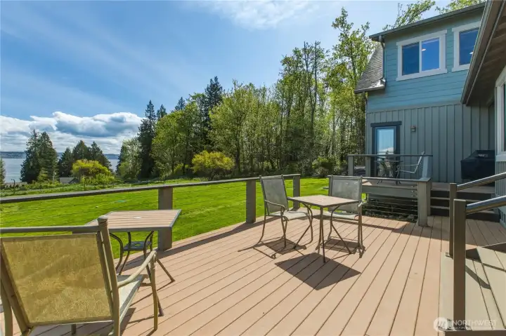 Great Room accesses the generous Trex Deck to Puget Sound Views