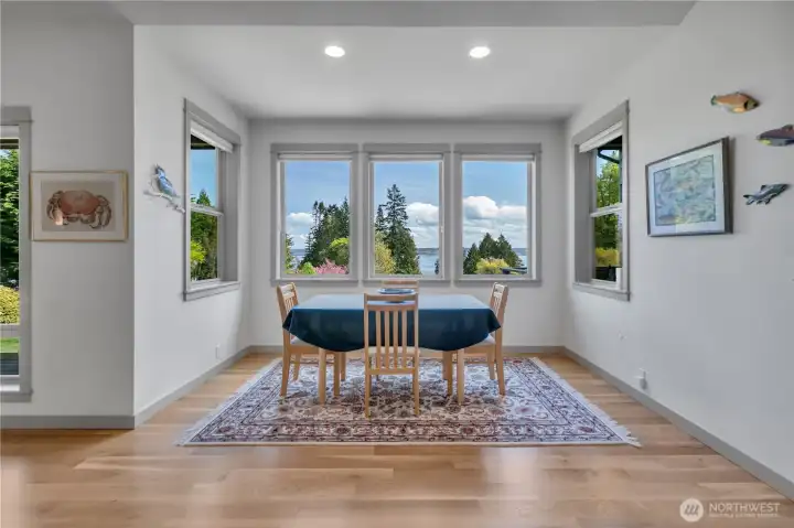 Delightful kitchen nook overlooks landscape to Sound Views