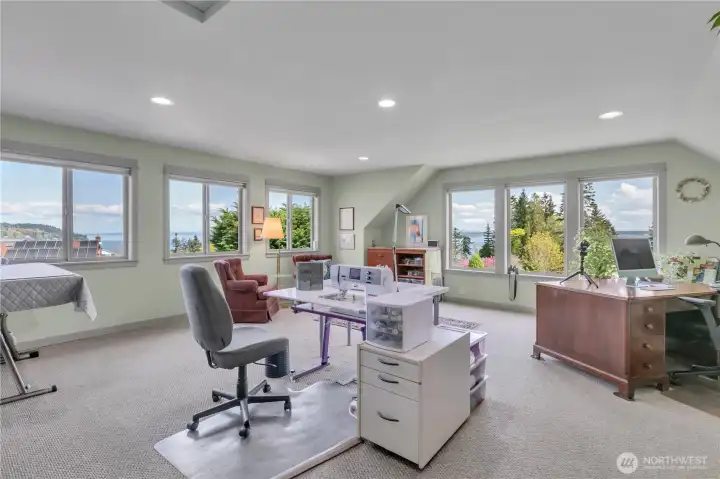 Oversized Upper Flex Room or Office or Optional 4th Bedroom with wonderful Puget Sound Views