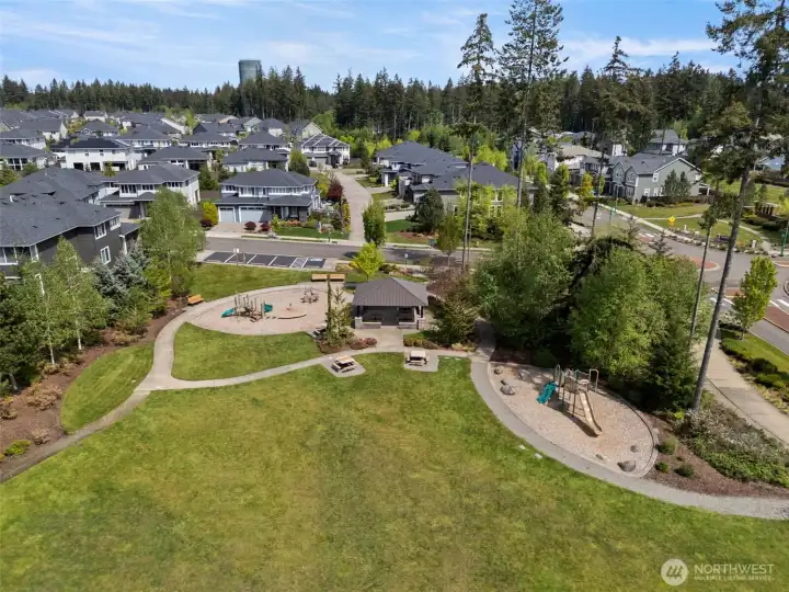 Aerial view of the park and play area.