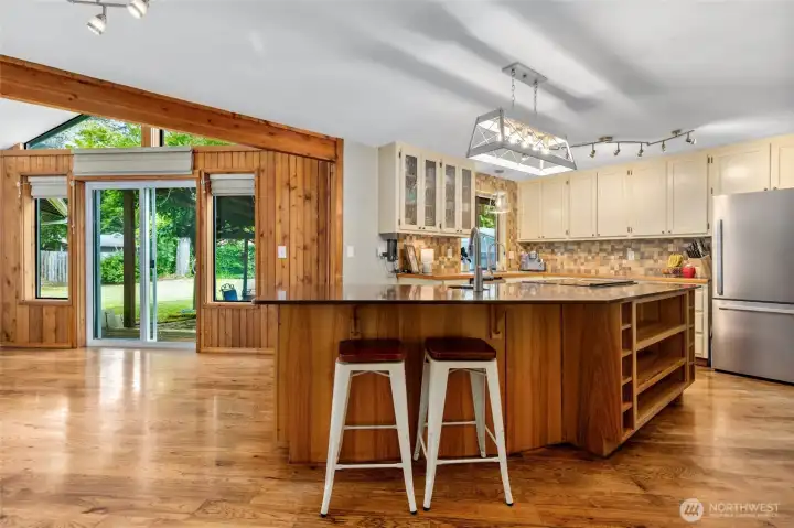 Great kitchen set up with window looking out on the back yard.