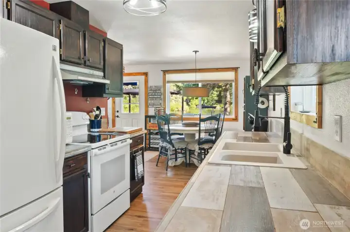 Galley style kitchen.