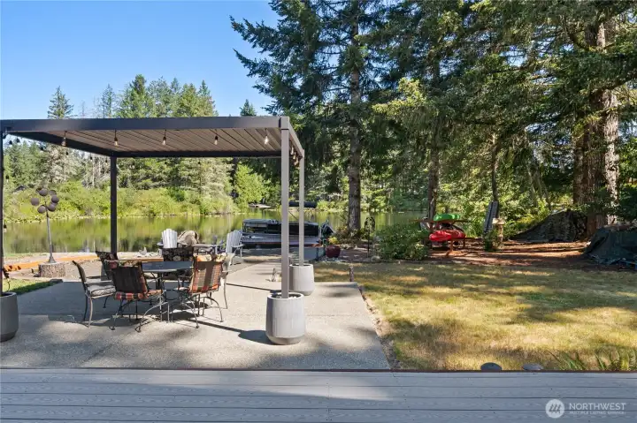Covered patio setting with lights.