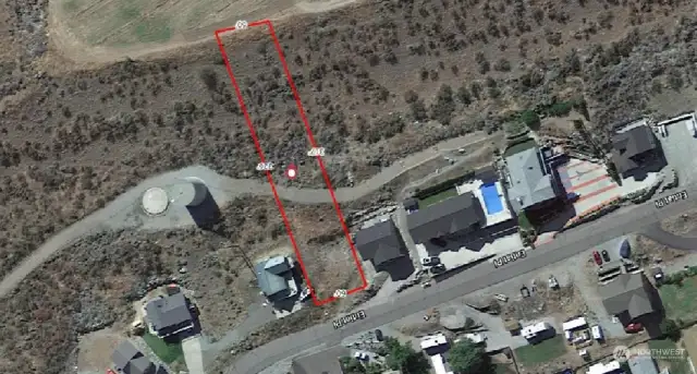 Here are the approximate boundary lines for lot 21.  The water tower is part of the Sun Cove Community Well system. The measurements are 60' wide, 326' long on the east line, and 317' long on the west line.