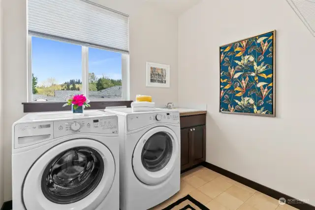 Laundry room with utility sink on upper level