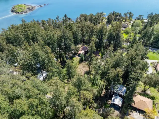 Aerial view looking down onto lot from above Geer Ln