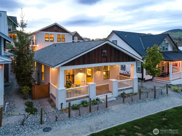 Exterior twilight of home from Vineyard Park.