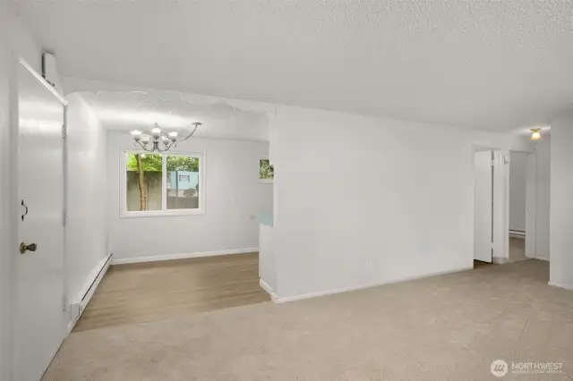 Living room and kitchen with eating area