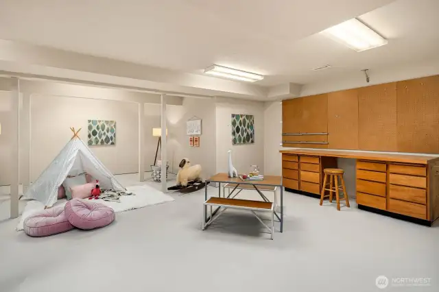 The basement includes a sprawling flex space—perfect for a workshop, play area, or anything your lifestyle requires.