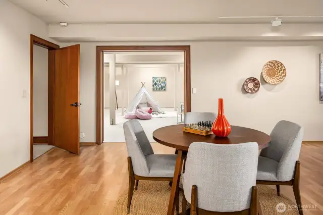 Close the upstairs door and enjoy the downstairs space without worrying about disturbing anyone—perfect for games, movies, or late-night fun.