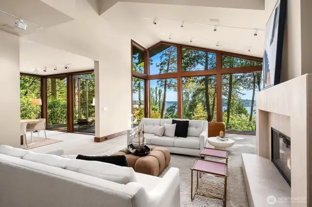 From the living room, step out to the patio through an oversized sliding door or flow seamlessly into the adjacent dining area.