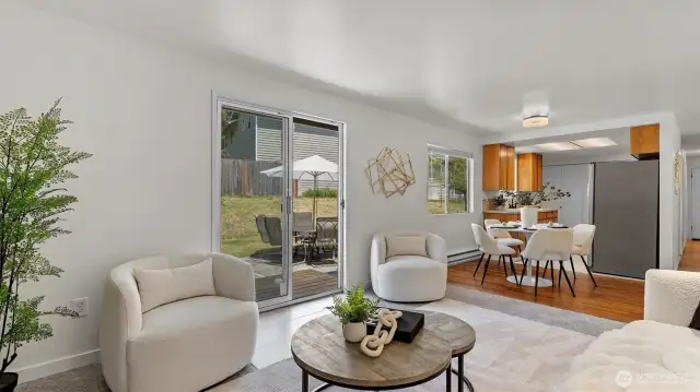 Family room, another view to outside and dining/kitchen