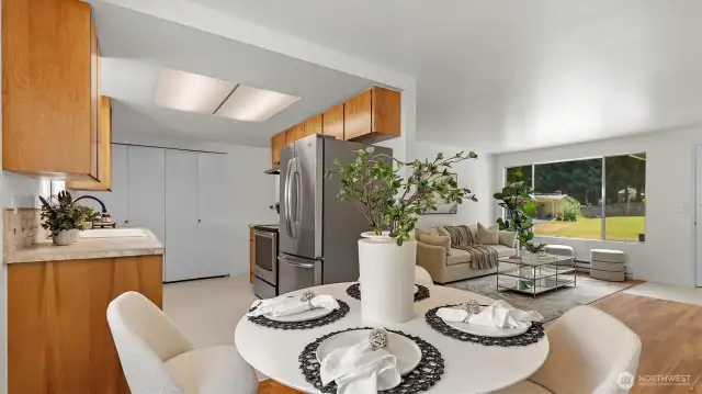 View from dining area to kitchen