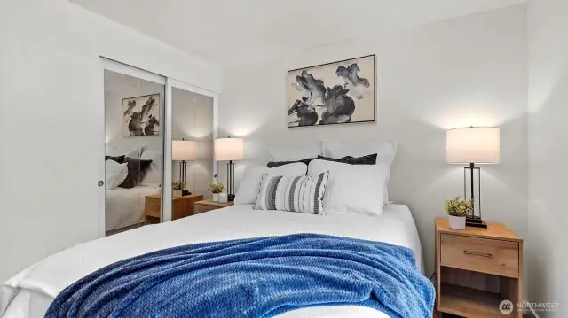 Bedroom 1. All bedrooms have original hardwood floors.