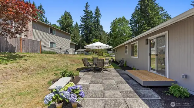 Patio for entertaining plus a fully fenced yard