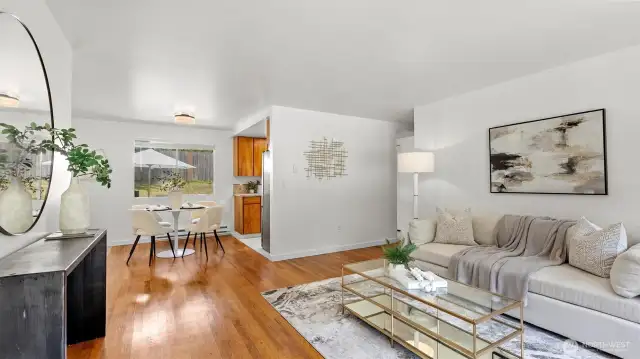 Living room and dining room