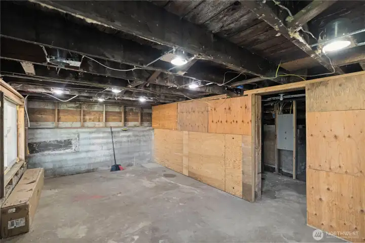 Partial basement for storage, hobbies, or future expansion