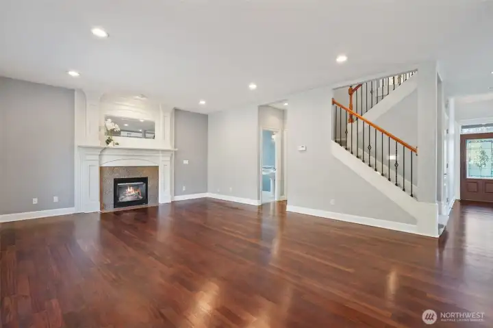 family room open to kitchen