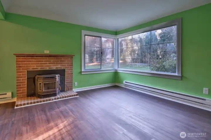 Living room with pellet stove.